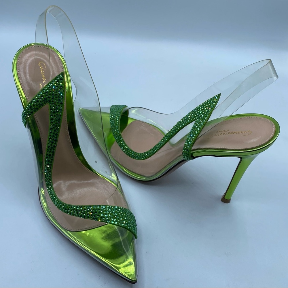 Gianvito Rossi Lime Green Crystal Slingback Heels